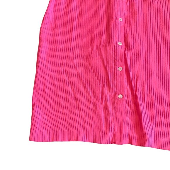 Amanda Uprichard Bright Pink Button-Down Dress Ribbed Long Sleeve Size Medium - Picture 4 of 12